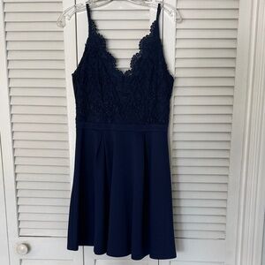 Annabella Navy Lace-Top Mini Dress